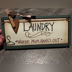 Laundry room sign wall decoration wood hanging “Where Mom Hangs Out” farmhouse